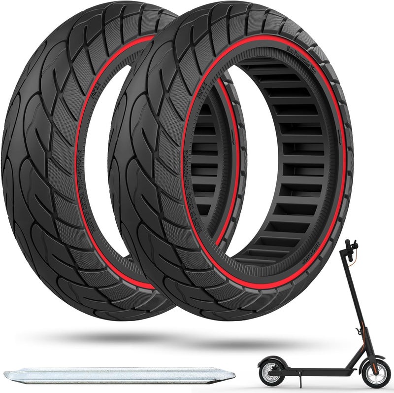 Cooryda 60/70-6.5 Scooter Tire, 10x2.50 Solid Scooter Tire 10 inch Electric Rubber Tubeless Scooter Wheels for Ninebot G30 Max/G30D 10x2.5 Front or Rear Replacement Solid Tires 2pc Red - Image 1